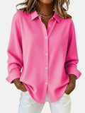 Women's Relaxed-Fit Button-Down Long-Sleeve Collared Blouse