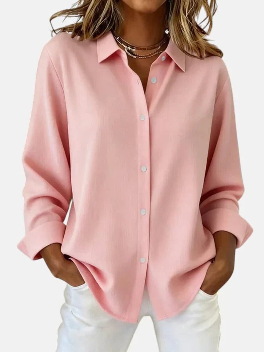 Women's Relaxed-Fit Button-Down Long-Sleeve Collared Blouse