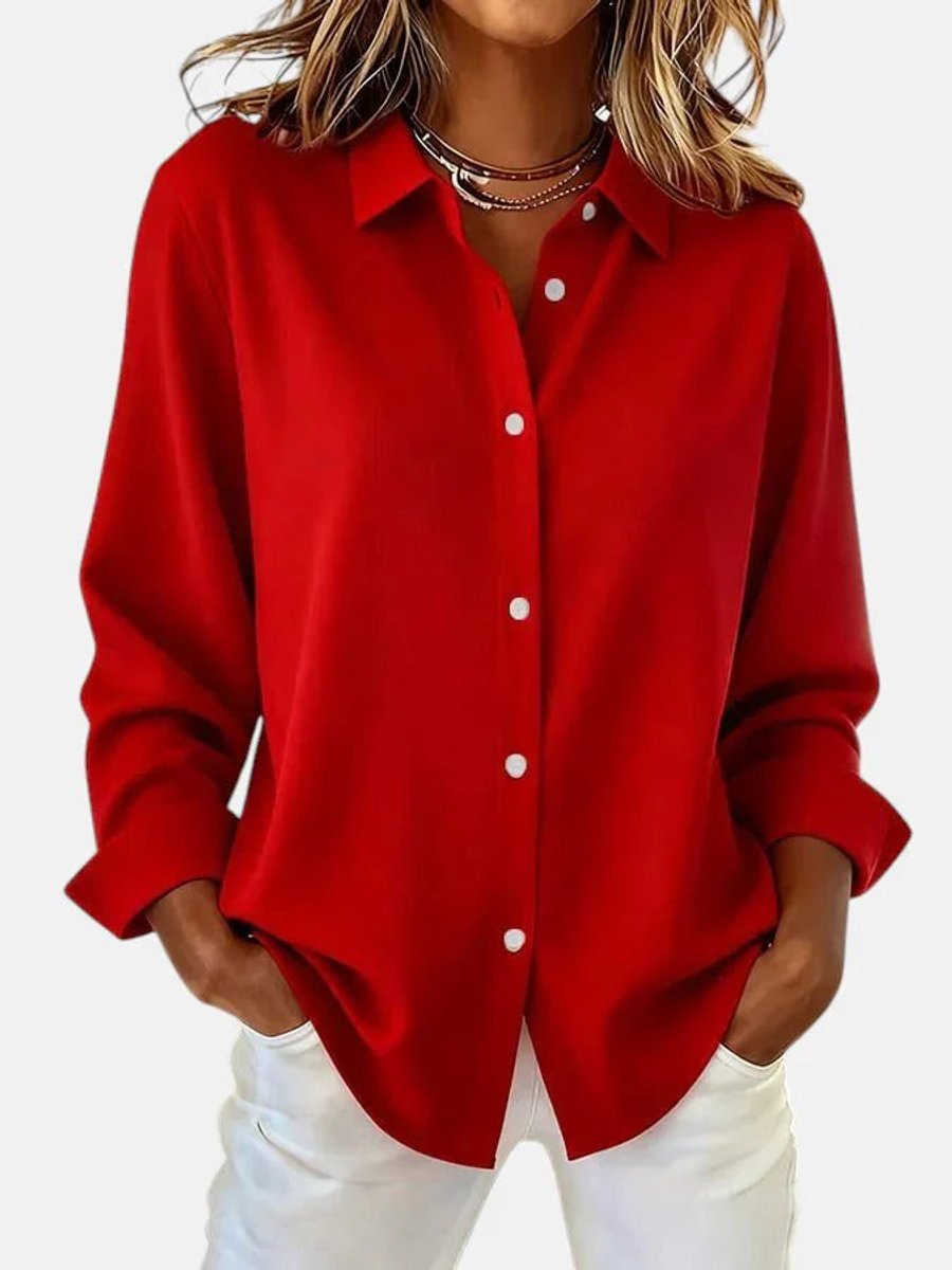 Women's Relaxed-Fit Button-Down Long-Sleeve Collared Blouse
