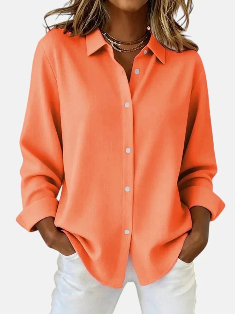 Women's Relaxed-Fit Button-Down Long-Sleeve Collared Blouse