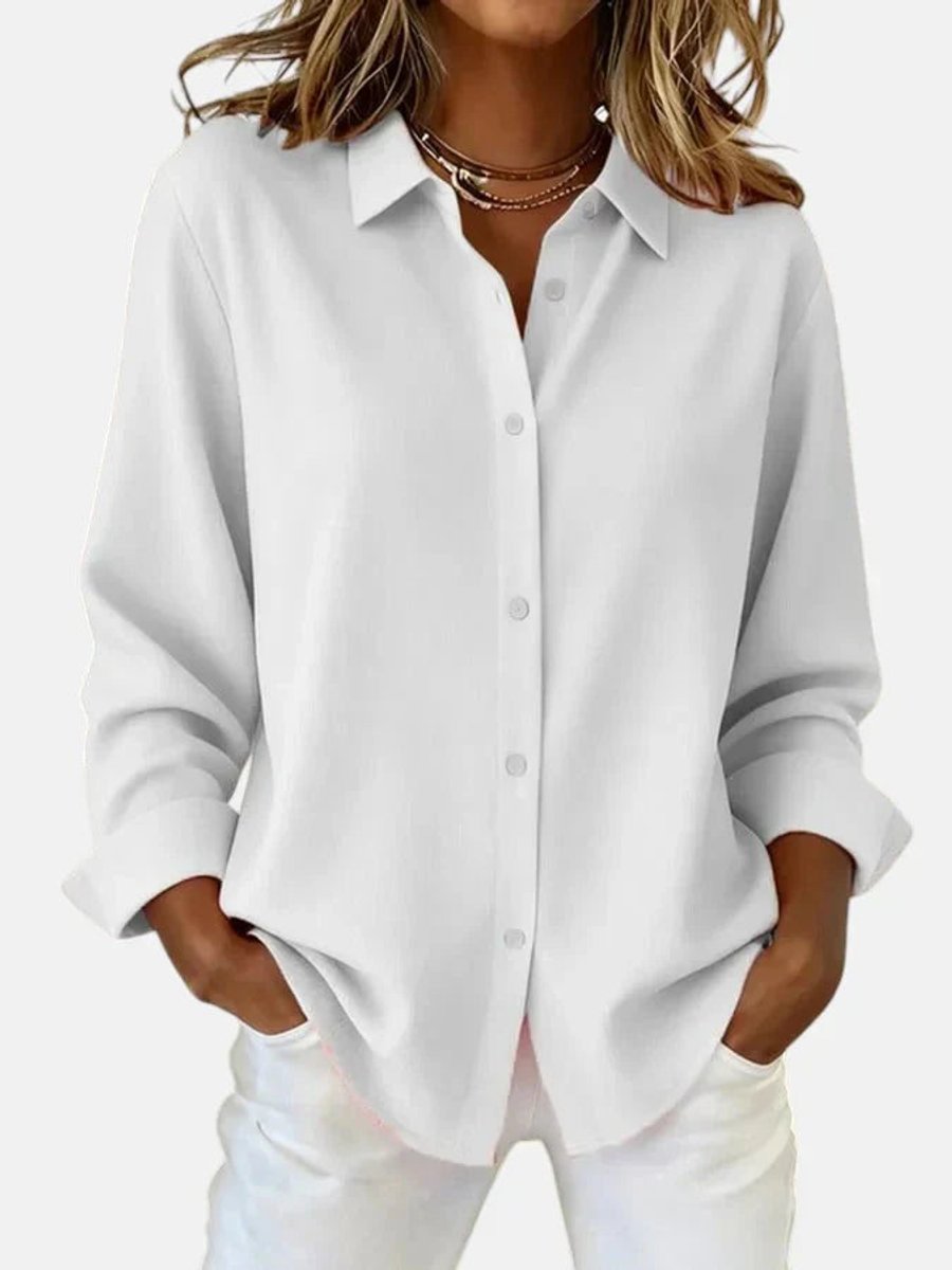 Women's Relaxed-Fit Button-Down Long-Sleeve Collared Blouse