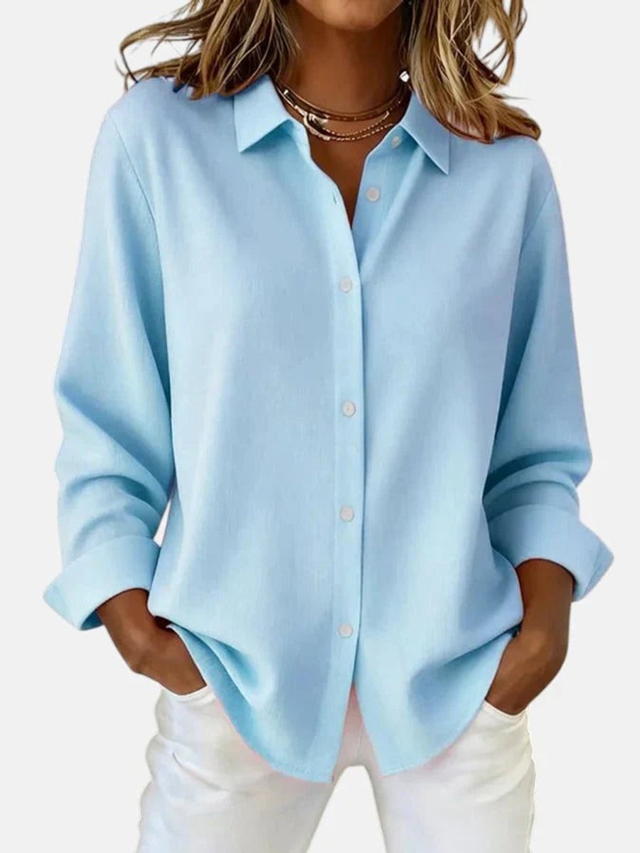 Women's Relaxed-Fit Button-Down Long-Sleeve Collared Blouse