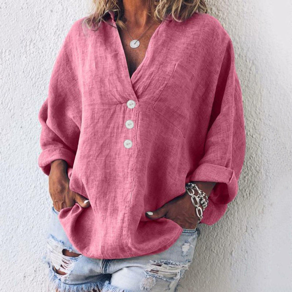 Women's Relaxed-Fit Cotton Linen Button-Up Pullover Sweater