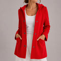 Women's Deep Pocket Hooded Knit Cardigan with Snap Buttons - Red