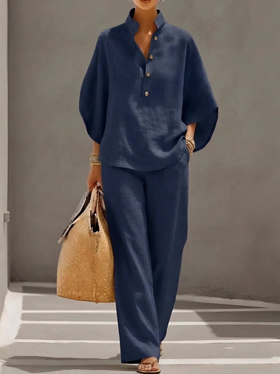 Women's Relaxed-Fit Linen Wide-Leg Pants Top 2-Piece Set