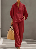 Women's Relaxed-Fit Linen Wide-Leg Pants Top 2-Piece Set