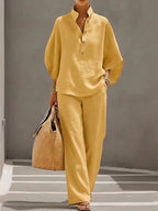 Women's Relaxed-Fit Linen Wide-Leg Pants Top 2-Piece Set