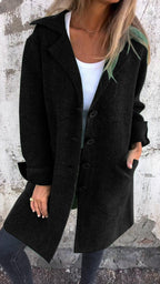 Women's Relaxed-Fit Long Button-Front Lapel Coat