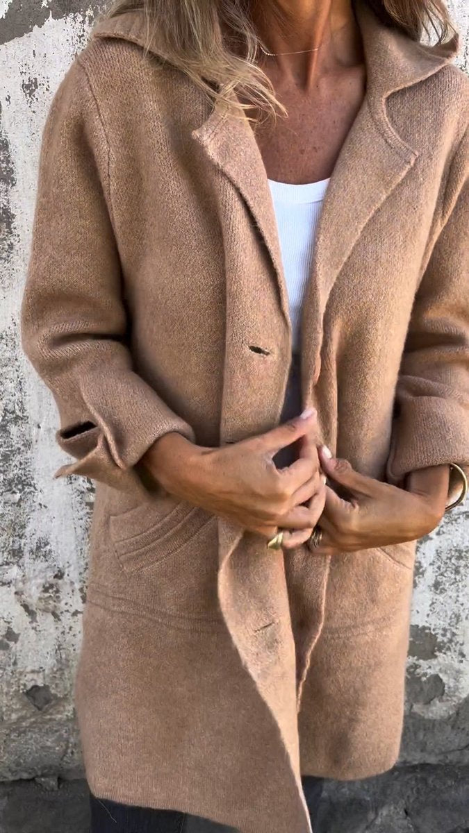 Women's Relaxed-Fit Long Button-Front Lapel Coat