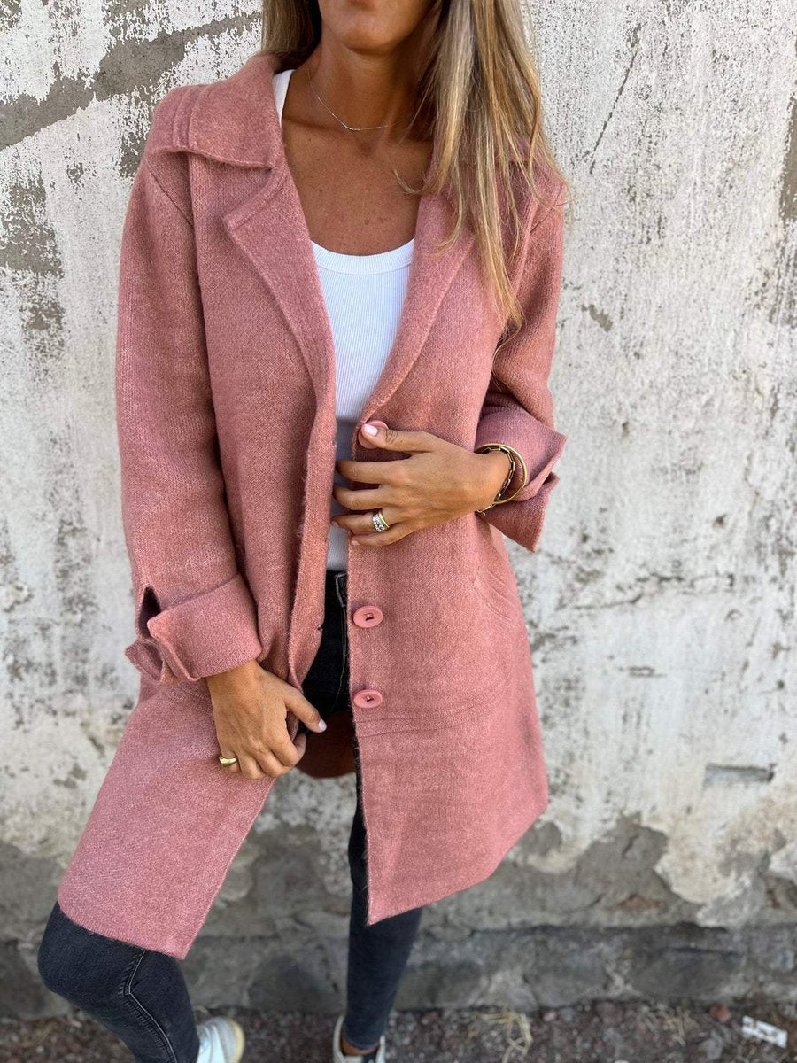 Women's Relaxed-Fit Long Button-Front Lapel Coat