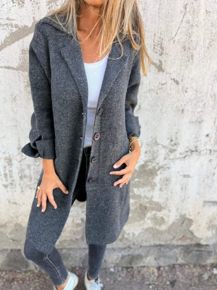 Women's Relaxed-Fit Long Button-Front Lapel Coat