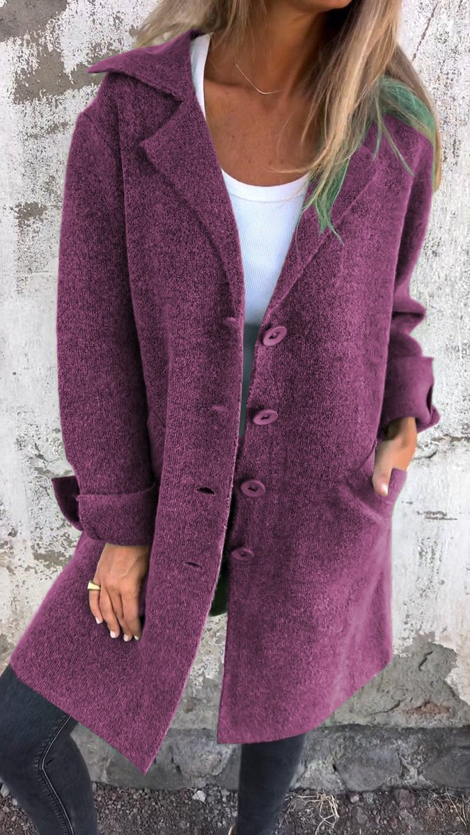 Women's Relaxed-Fit Long Button-Front Lapel Coat