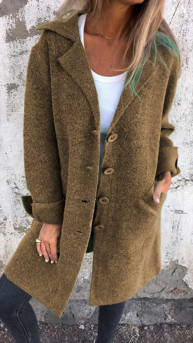Women's Relaxed-Fit Long Button-Front Lapel Coat