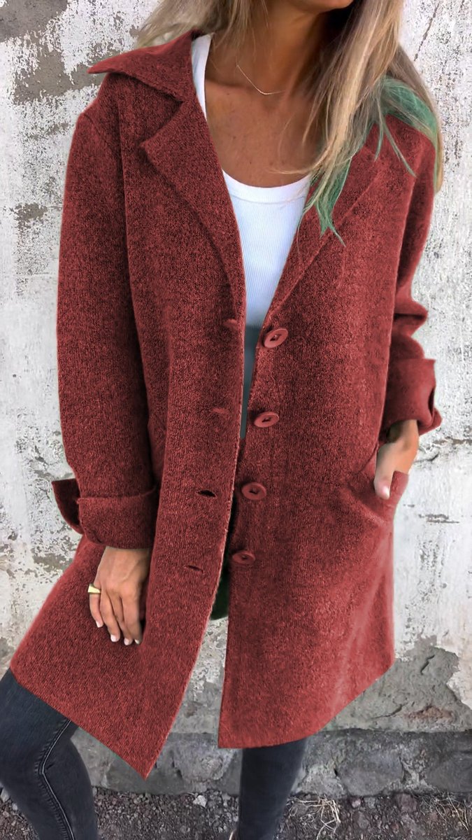 Women's Relaxed-Fit Long Button-Front Lapel Coat