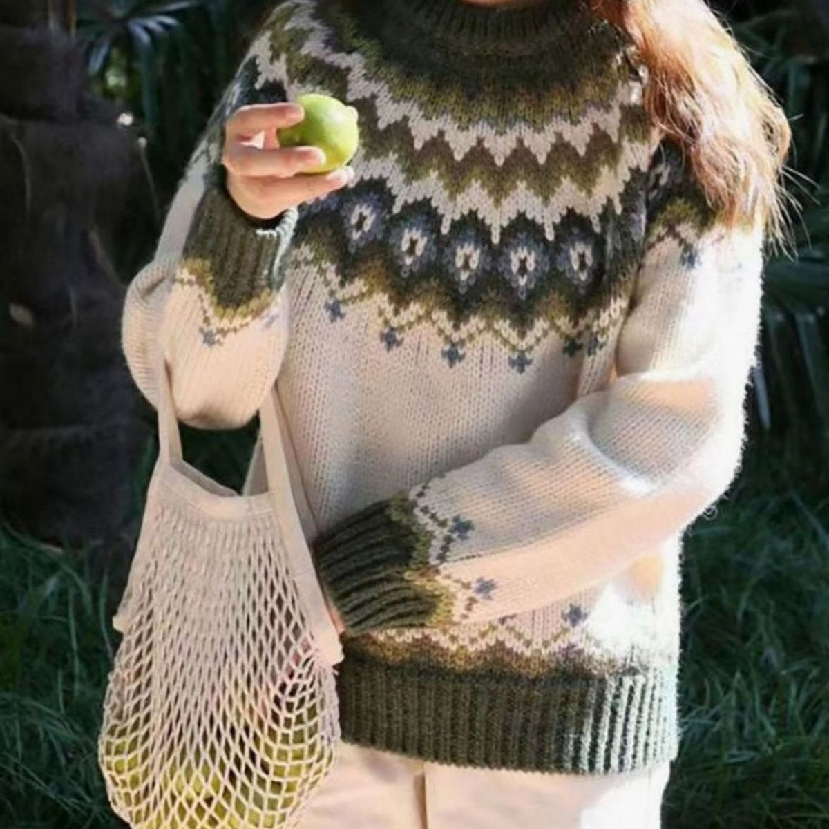 Women's Relaxed-Fit Nordic Fair Isle Pattern Sweater