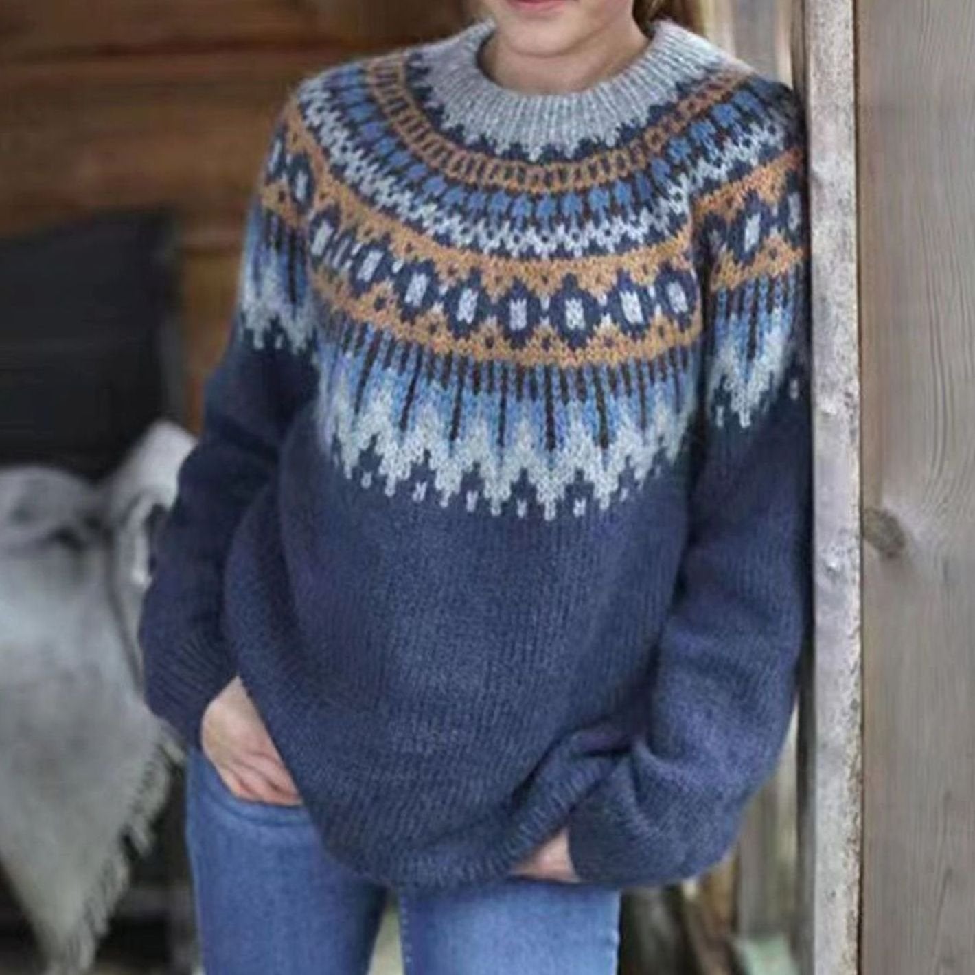 Women's Relaxed-Fit Nordic Fair Isle Pattern Sweater