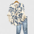 Women's Relaxed-Fit Ruffle-Sleeve Floral Print V-Neck Blouse