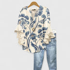 Women's Relaxed-Fit Ruffle-Sleeve Floral Print V-Neck Blouse