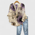 Women's Relaxed-Fit Ruffle-Sleeve Floral Print V-Neck Blouse