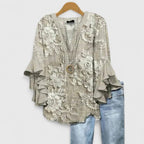 Women's Relaxed-Fit Ruffle-Sleeve Floral Print V-Neck Blouse