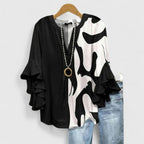 Women's Relaxed-Fit Ruffle-Sleeve Floral Print V-Neck Blouse