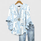 Women's Relaxed-Fit Ruffle-Sleeve Floral Print V-Neck Blouse