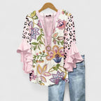 Women's Relaxed-Fit Ruffle-Sleeve Floral Print V-Neck Blouse