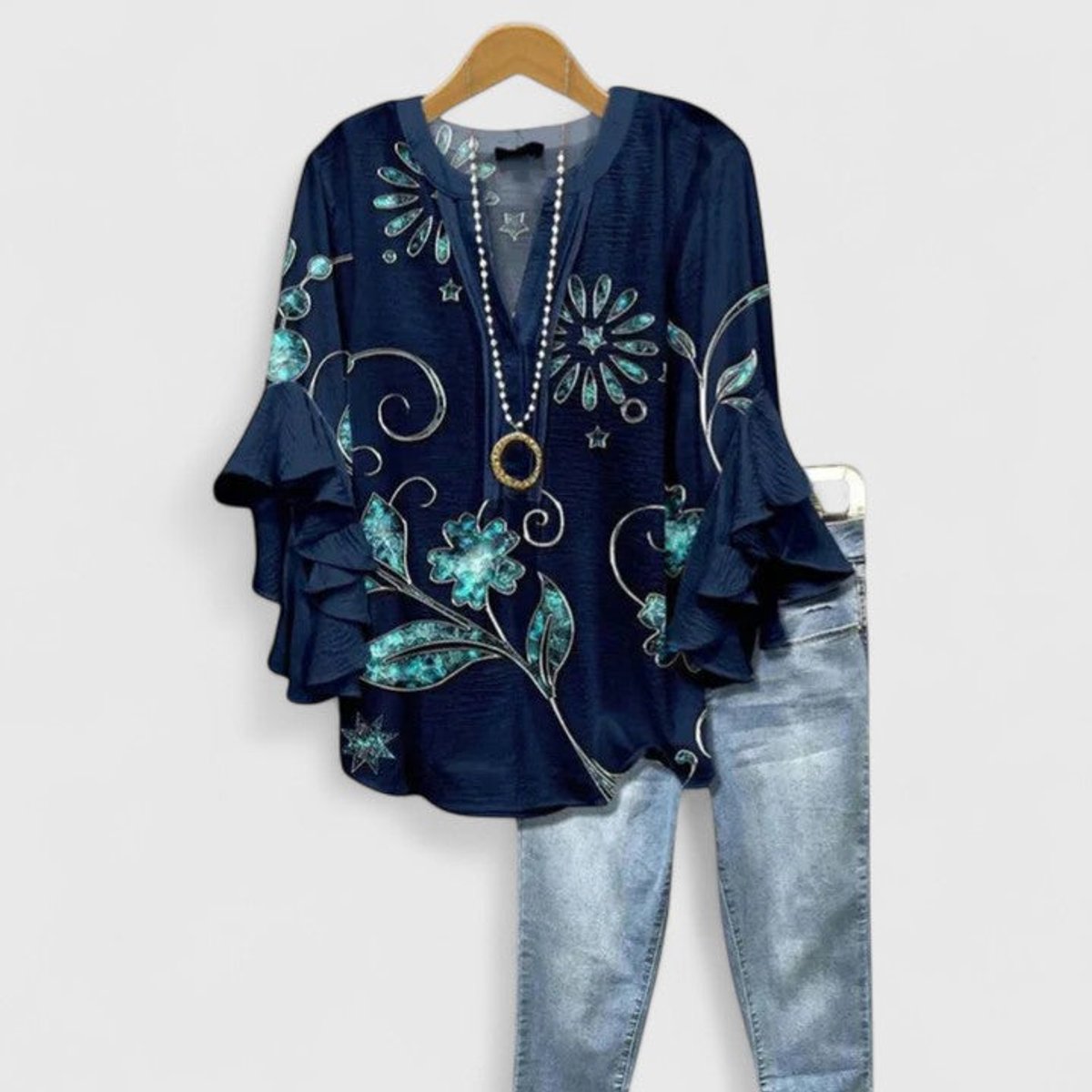 Women's Relaxed-Fit Ruffle-Sleeve Floral Print V-Neck Blouse