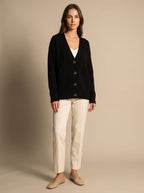 Women's Relaxed-Fit V-Neck Gold Heart-Button Knitwear Cardigan