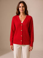 Women's Relaxed-Fit V-Neck Gold Heart-Button Knitwear Cardigan