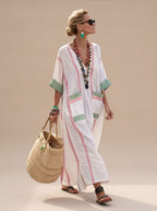 Women's Relaxed-Fit V-Neck Striped Formal Maxi Dress