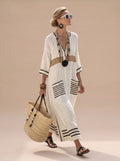 Women's Relaxed-Fit V-Neck Striped Formal Maxi Dress
