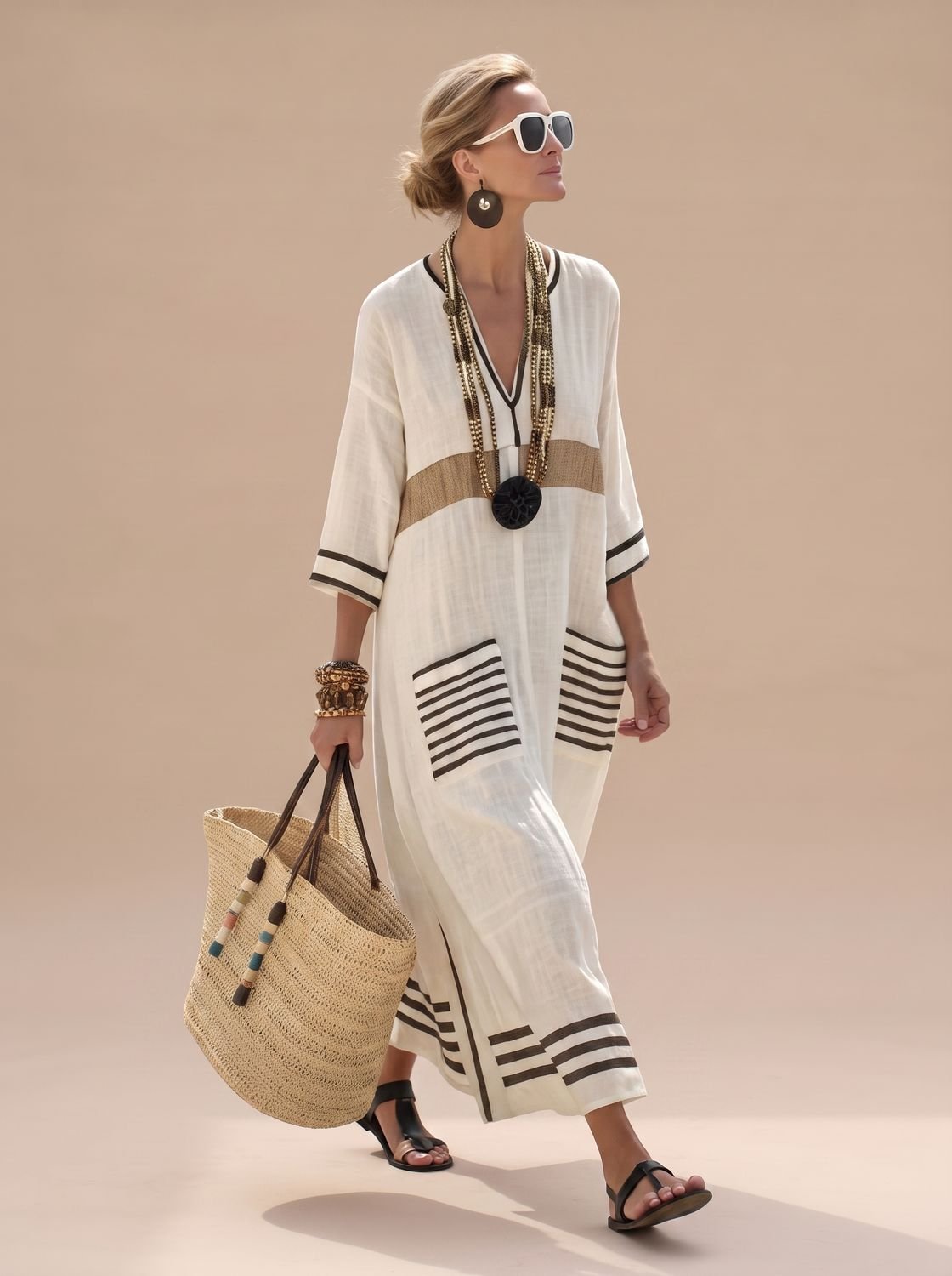 Women's Relaxed-Fit V-Neck Striped Formal Maxi Dress