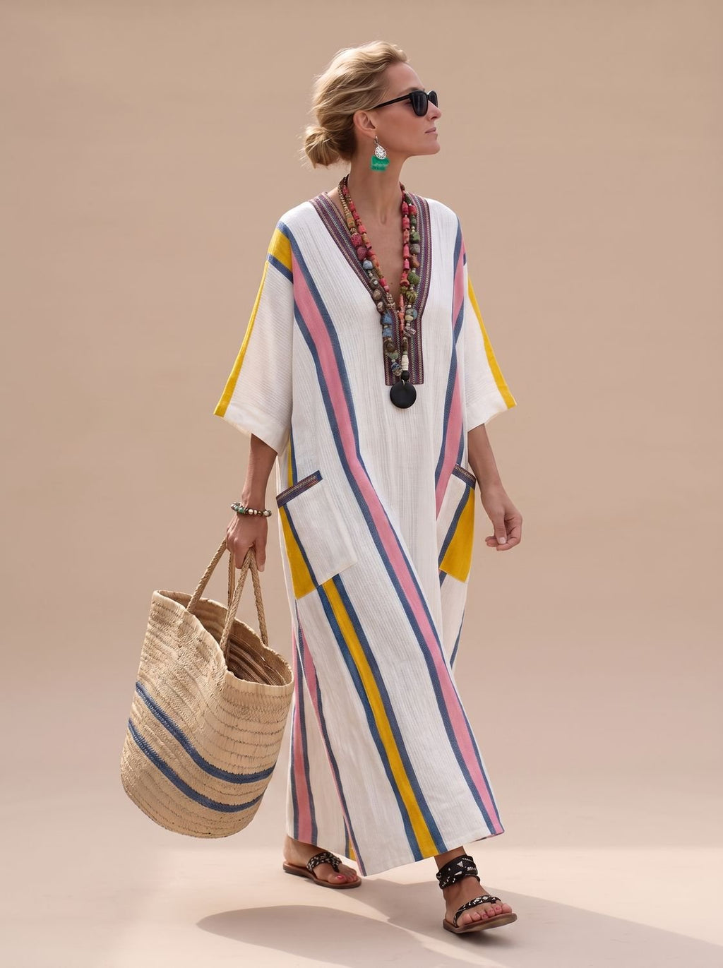 Women's Relaxed-Fit V-Neck Striped Formal Maxi Dress