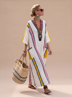 Women's Relaxed-Fit V-Neck Striped Formal Maxi Dress