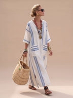 Women's Relaxed-Fit V-Neck Striped Formal Maxi Dress