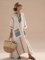 Women's Relaxed-Fit V-Neck Striped Formal Maxi Dress