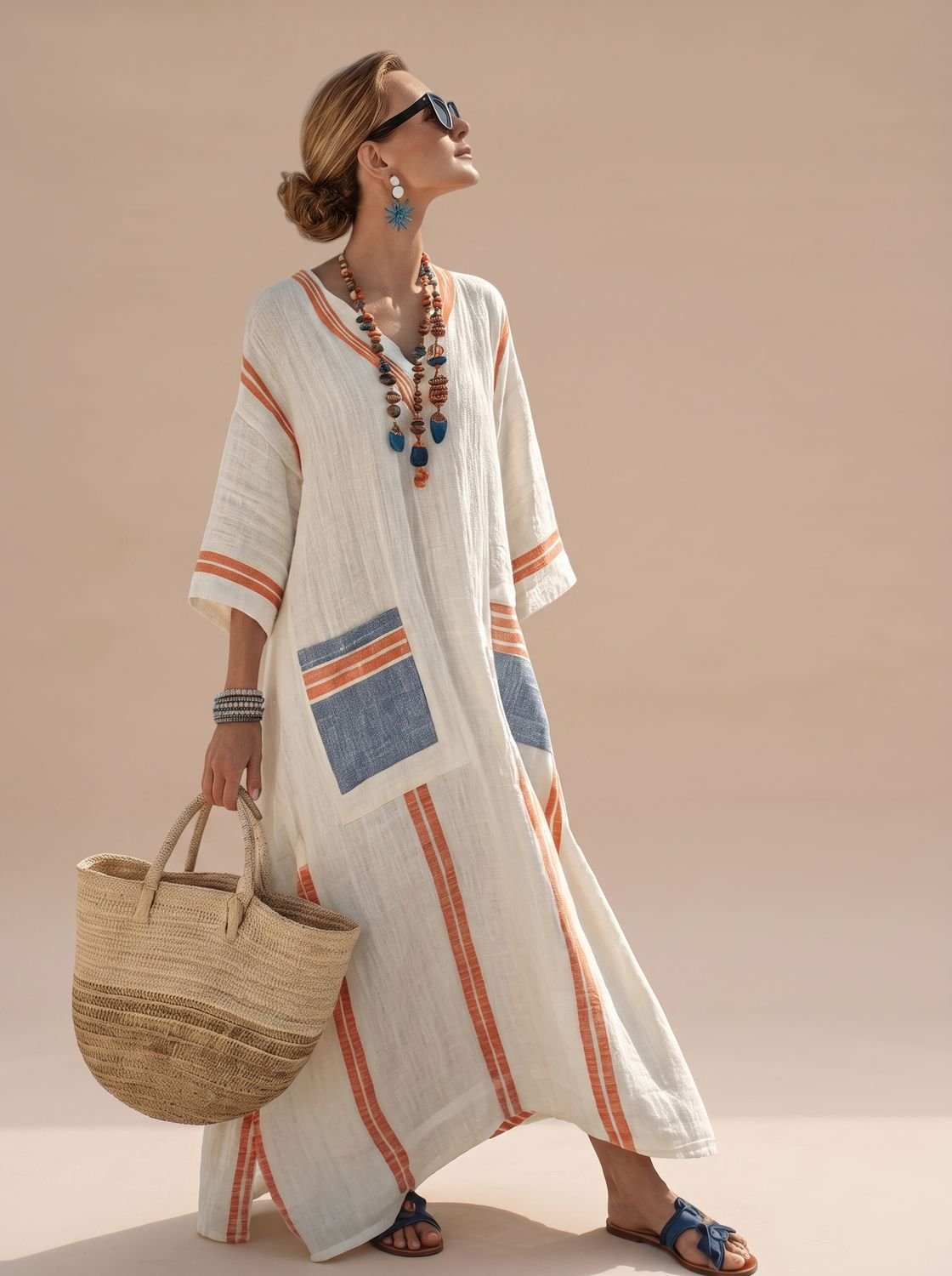 Women's Relaxed-Fit V-Neck Striped Formal Maxi Dress