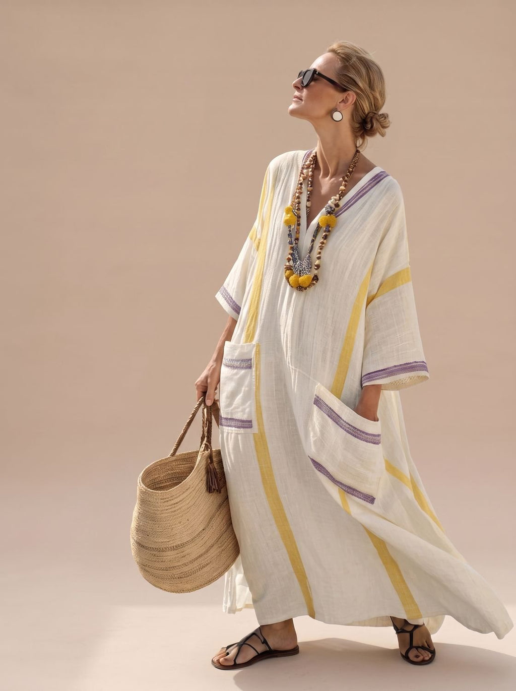 Women's Relaxed-Fit V-Neck Striped Formal Maxi Dress