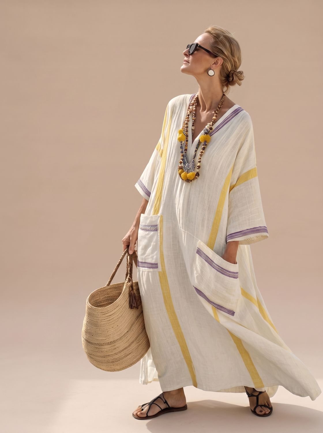 Women's Relaxed-Fit V-Neck Striped Formal Maxi Dress