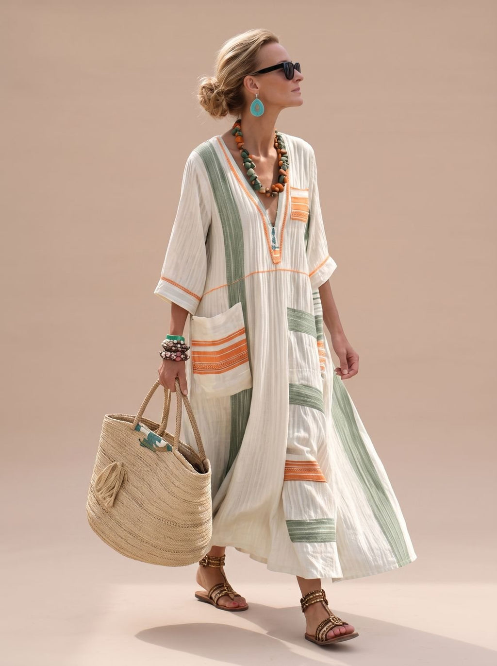 Women's Relaxed-Fit V-Neck Striped Formal Maxi Dress