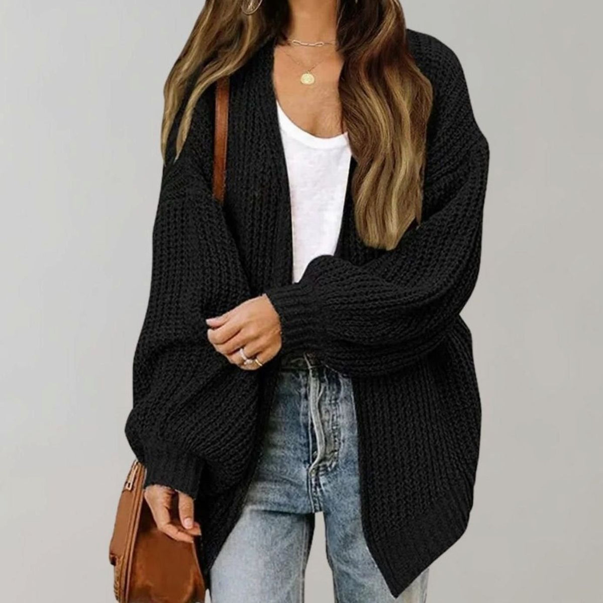 Women's Relaxed Oversized Knit Open Front Cardigan Sweater