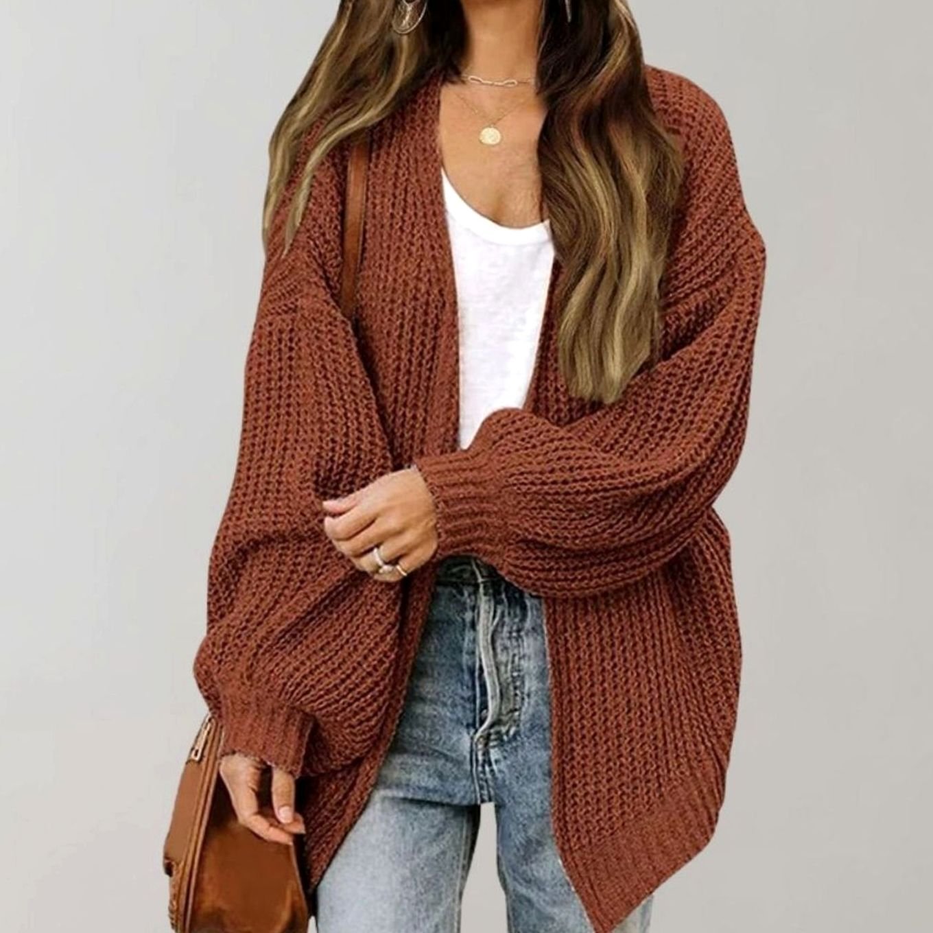 Women's Relaxed Oversized Knit Open Front Cardigan Sweater