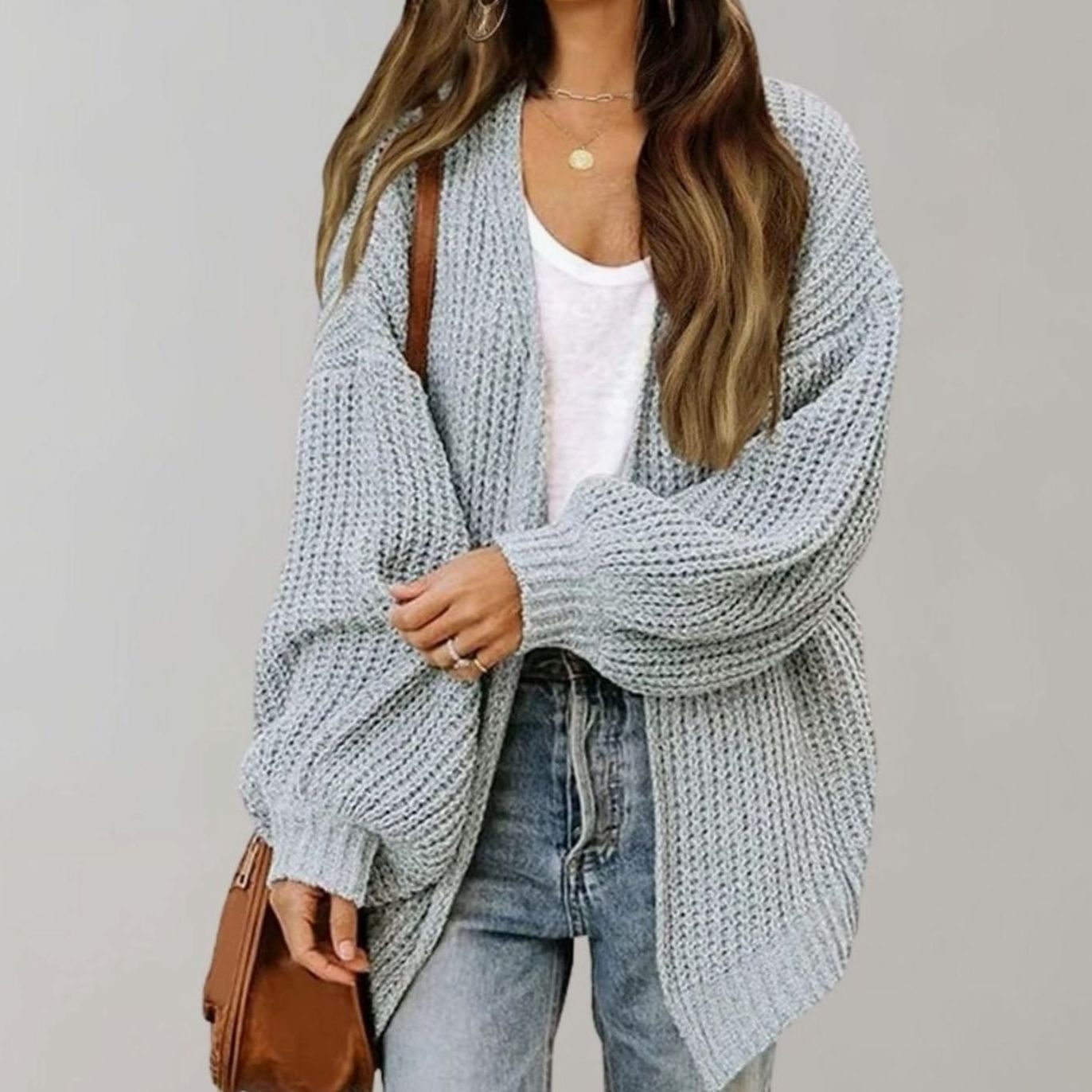 Women's Relaxed Oversized Knit Open Front Cardigan Sweater