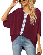 Women's Relaxed V-Neck Geometric Trim Oversized Tunic Top