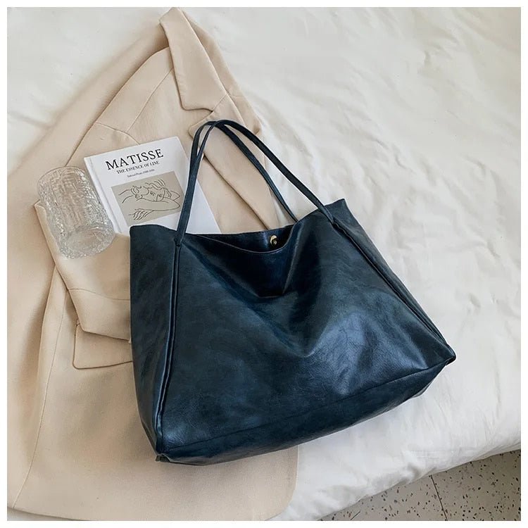 Women's Retro Large-Capacity PU Leather Shoulder Tote Bag