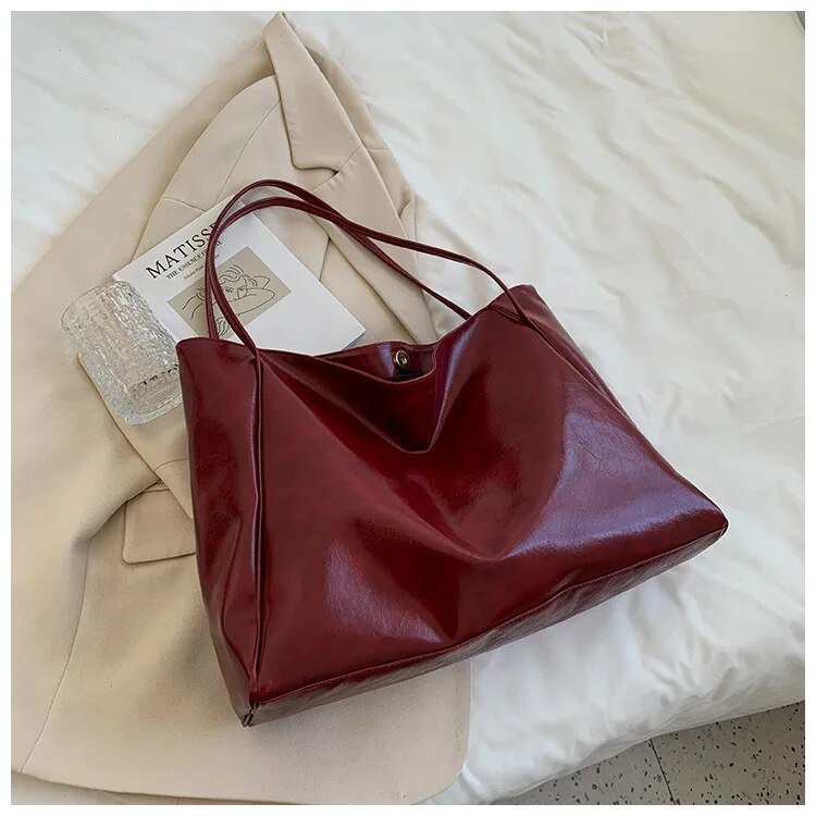 Women's Retro Large-Capacity PU Leather Shoulder Tote Bag