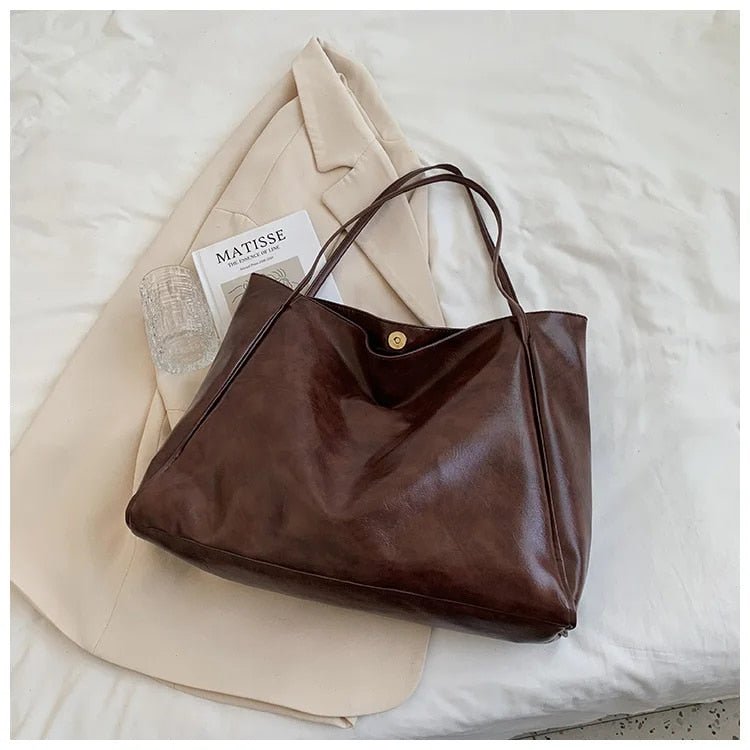 Women's Retro Large-Capacity PU Leather Shoulder Tote Bag