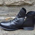 Women's Ruched Leather Side-Zip Ankle Boots