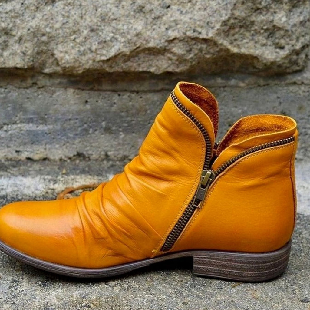 Women's Ruched Leather Side-Zip Ankle Boots